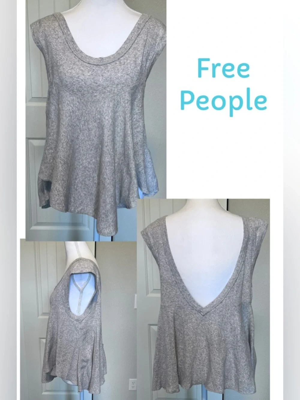 Free People Heather Gray V-Back Flowy Tank Sz XS